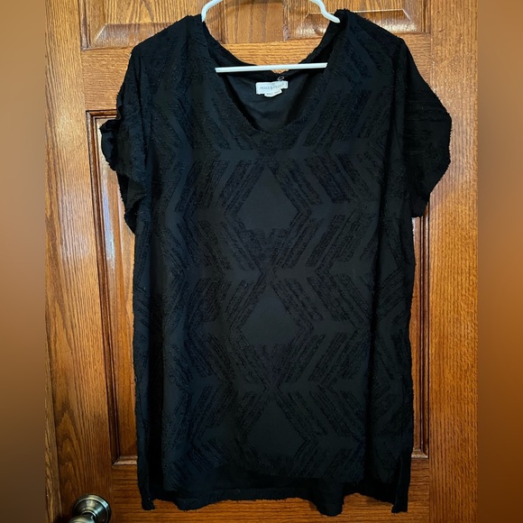 Peace & Pearls XXL Textured Black V Neck Pullover Slit Knot On Shoulders - Picture 1 of 7